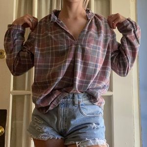Madewell Plaid Flannel Ruffle Neck Blouse